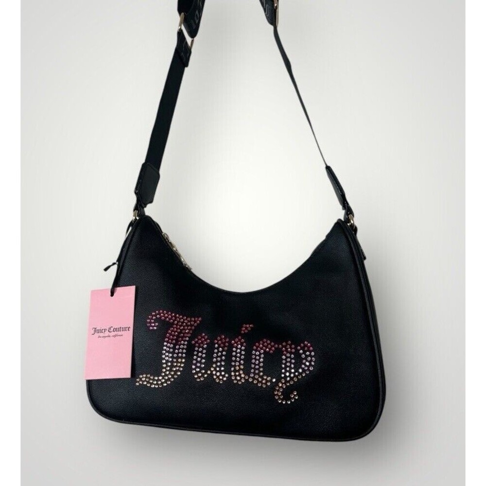 JUICY COUTURE Bag Obsession Crossbody Women Purse Black Rhinestone Accent New